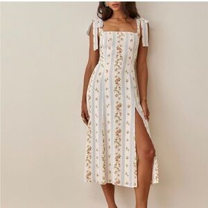 Reformation Cream Floral Midi Dress Size 6